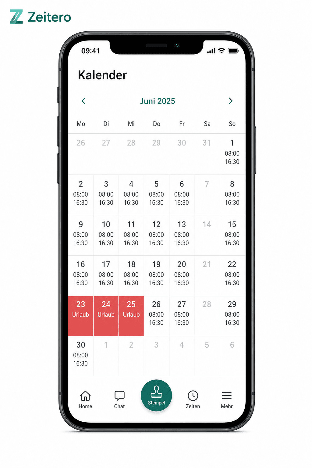 Kalender mit Zeiten und Urlaub